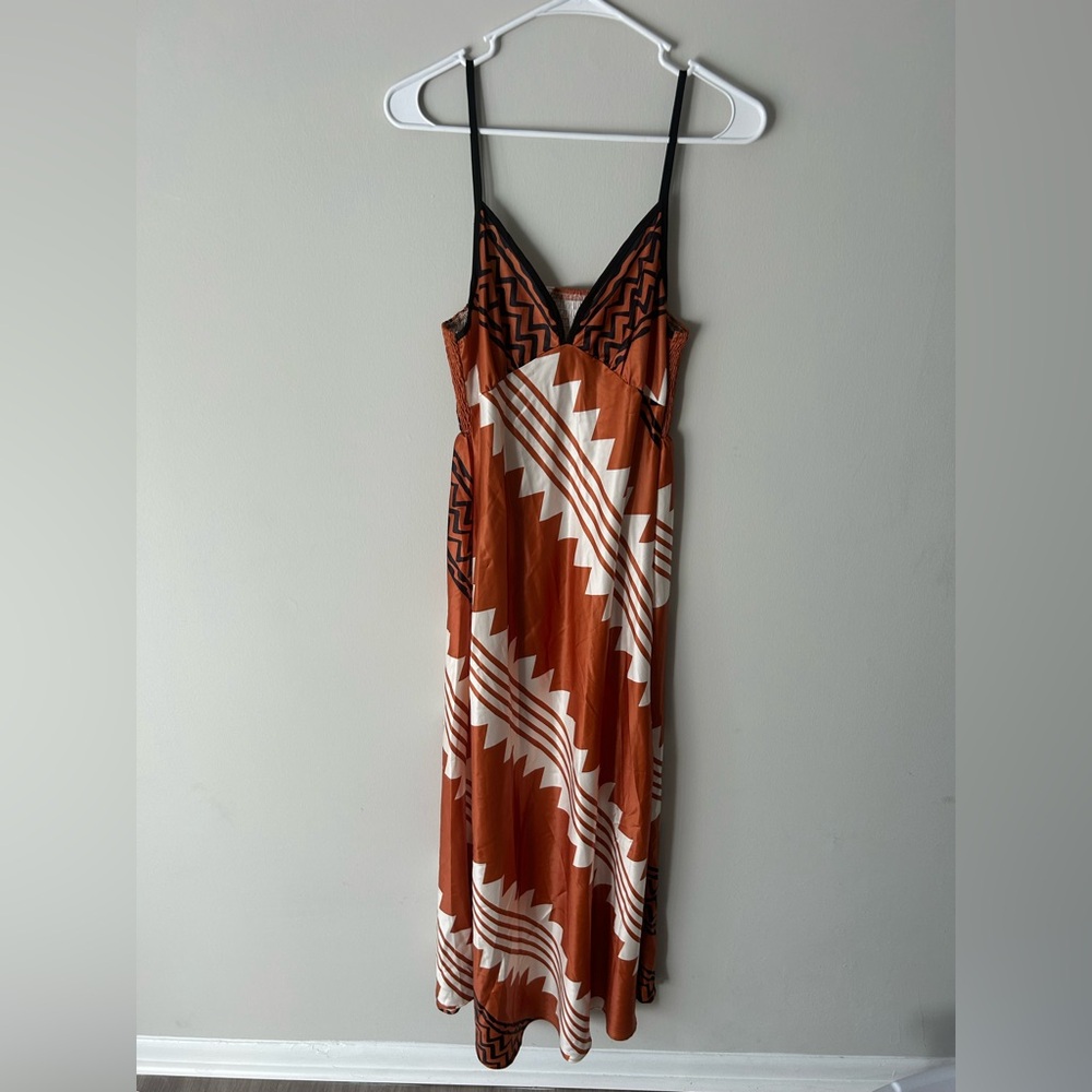 Geometric Orange and Black Maxi Dress